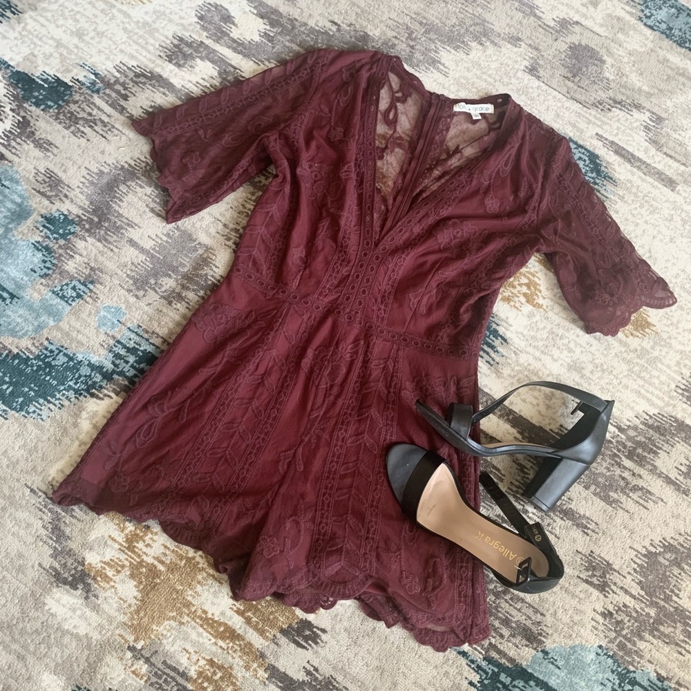 Lola Grace Burgundy Lace romper
